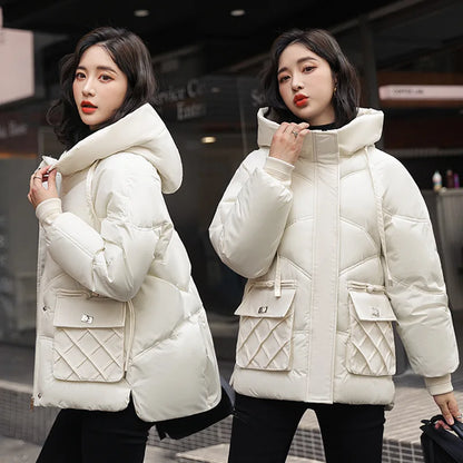 Korean Loose Cotton Jacket Casual Hooded Basic Coat Women Outwear Women Winter Parkas Coat 2025 Winter Warm Thicken Cotton Coat