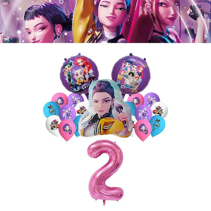 Kpop Demon Hunter Birthday Decoration Set Kpop Girl Cup Pate Happy Balloon Happy Banner Gift Bags Supplies for Kids Party Favors