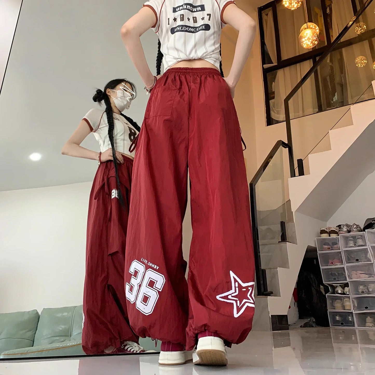 Pantaloni da lavoro casual ad asciugatura rapida in stile americano per street dance, da donna, estivi, hip hop, jazz, a gamba larga, sportivi, lunghi.