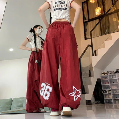 Pantaloni da lavoro casual ad asciugatura rapida in stile americano per street dance, da donna, estivi, hip hop, jazz, a gamba larga, sportivi, lunghi.