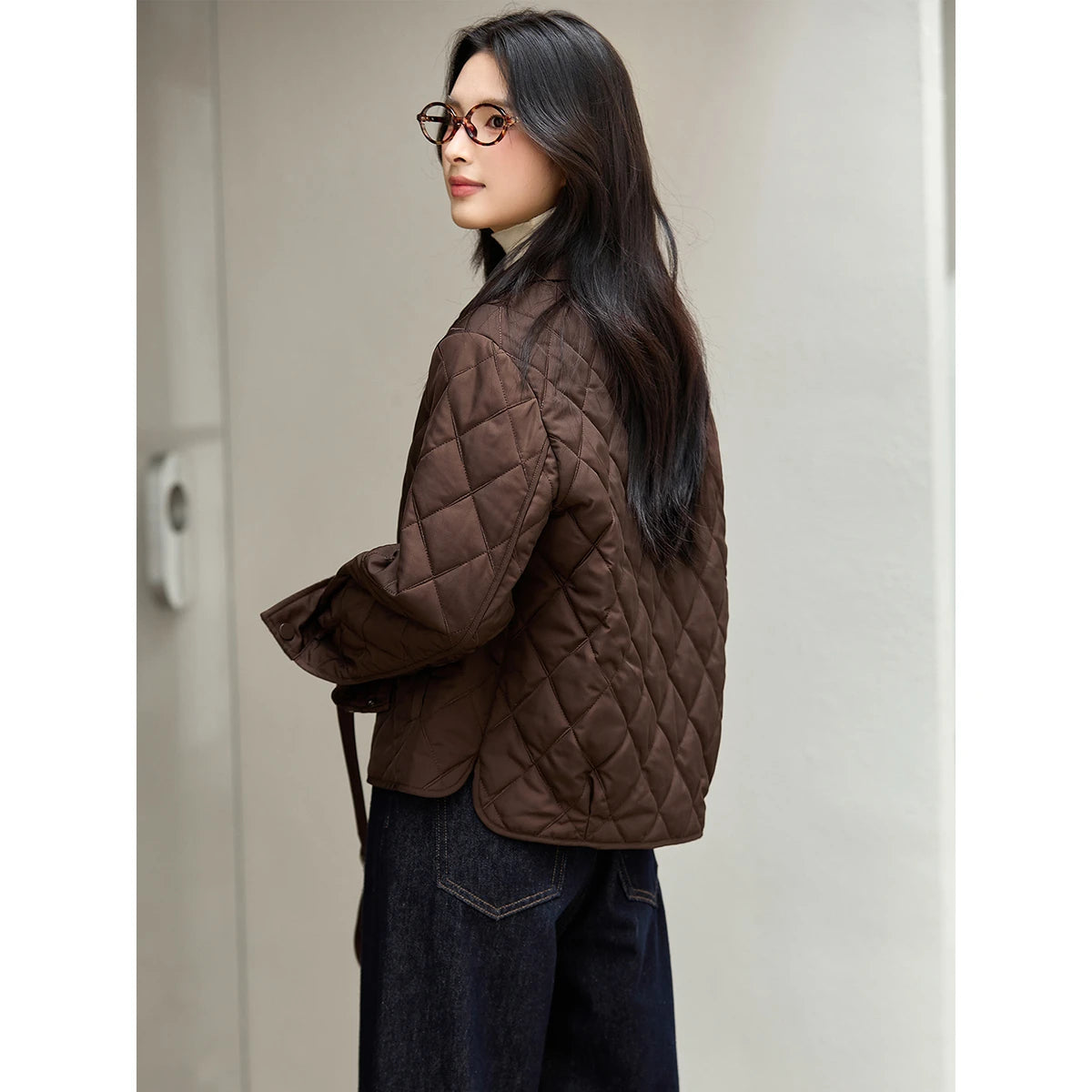 VIMLY Women's Vintage Diamond Quilted Puffer Coat 2025 Winter Oversized Polo Neck Parkas Plaid Spliced Cuff Lady Outwear A2796