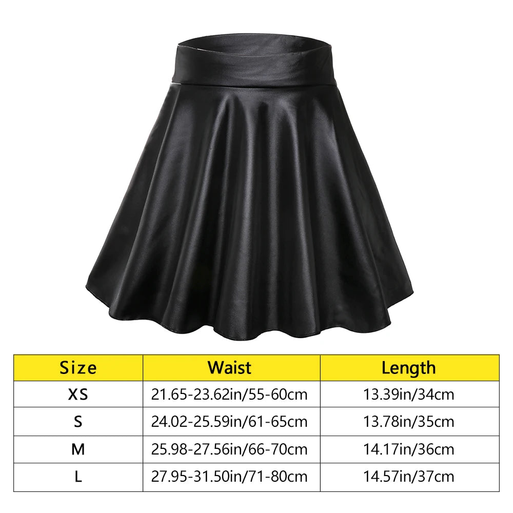 Hot Fashion Skater Multipurpose Elastic Faux Leather Skirts Short Skirt Mini High Waist