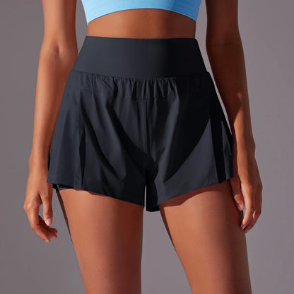 Pantaloncini da ginnastica da donna, a doppio strato, ad asciugatura rapida, per sport, fitness, jogging e allenamento, con tasca, pantaloncini sportivi aderenti