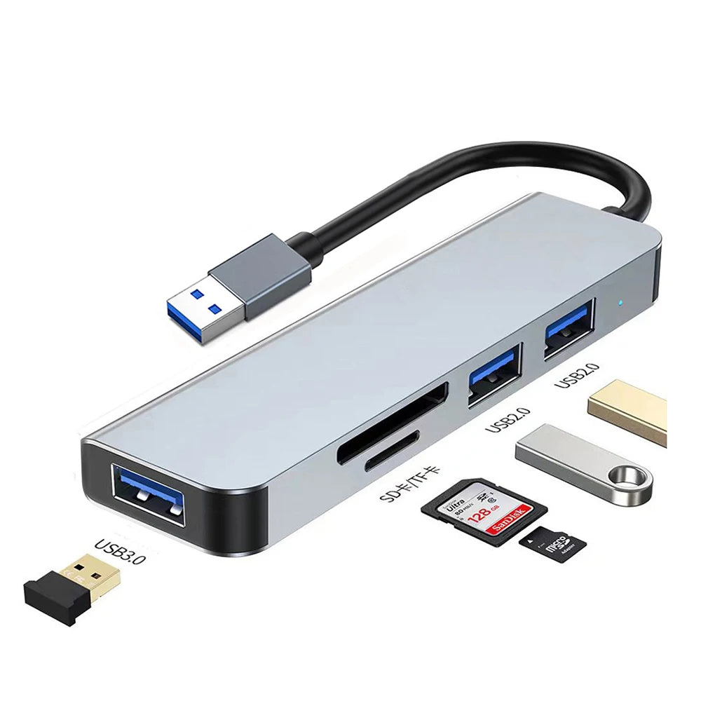 Hub USB Type C USB 3.0 USB 2.0 Lettore di schede TF/SD Splitter multiporta 5 in 1 OTG per Lenovo HUAWEI Xiaomi in lega di alluminio