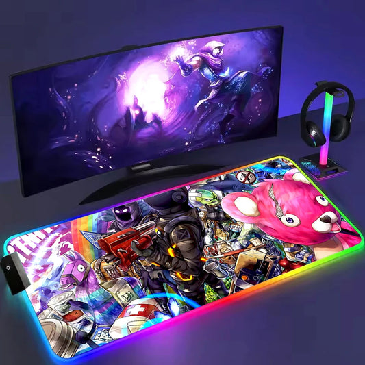 Tappetino per mouse RGB XXL F-Fortnite-E Tappetino per scrivania a LED Accessori per PC Gaming Tappetino per mouse grande Tappetino per tastiera da gaming per computer Tappetino per scrivania da gaming