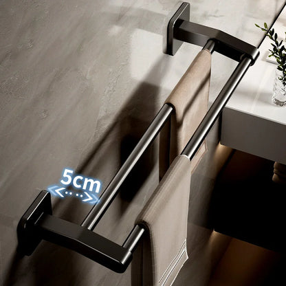 Bathroom Hand Towel Rack Black Towel Holder Wall Mount No Drill Mount 40/50cm Kitchen Towel Bar Aluminium Double Bar 2 Tier Rail
