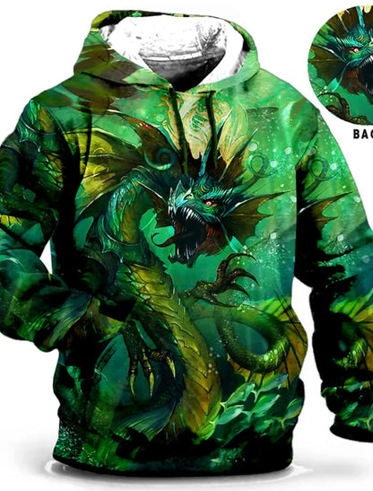 Felpa con cappuccio da uomo con stampa grafica di drago per il Capodanno cinese, stampa animalier, classica casual, pullover 3D, streetwear, maniche lunghe.