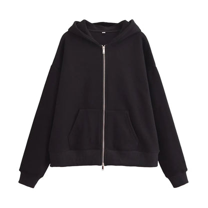 Completo da donna con felpa con cappuccio e cerniera, giacca e pantaloni a gamba dritta, in morbido misto cotone, importato dalla Cina