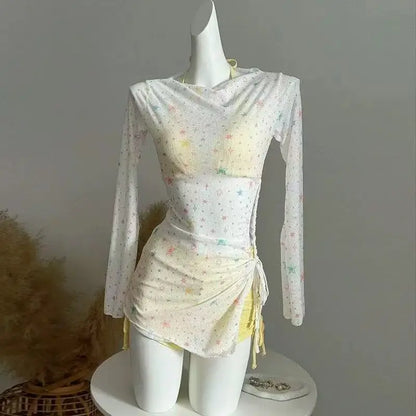 Nuovo bikini a 4 pezzi da donna a vita alta, modello Fairy Sweet, 2026 - Stampa alla moda, ideale per vacanze al mare, feste estive e molto altro.