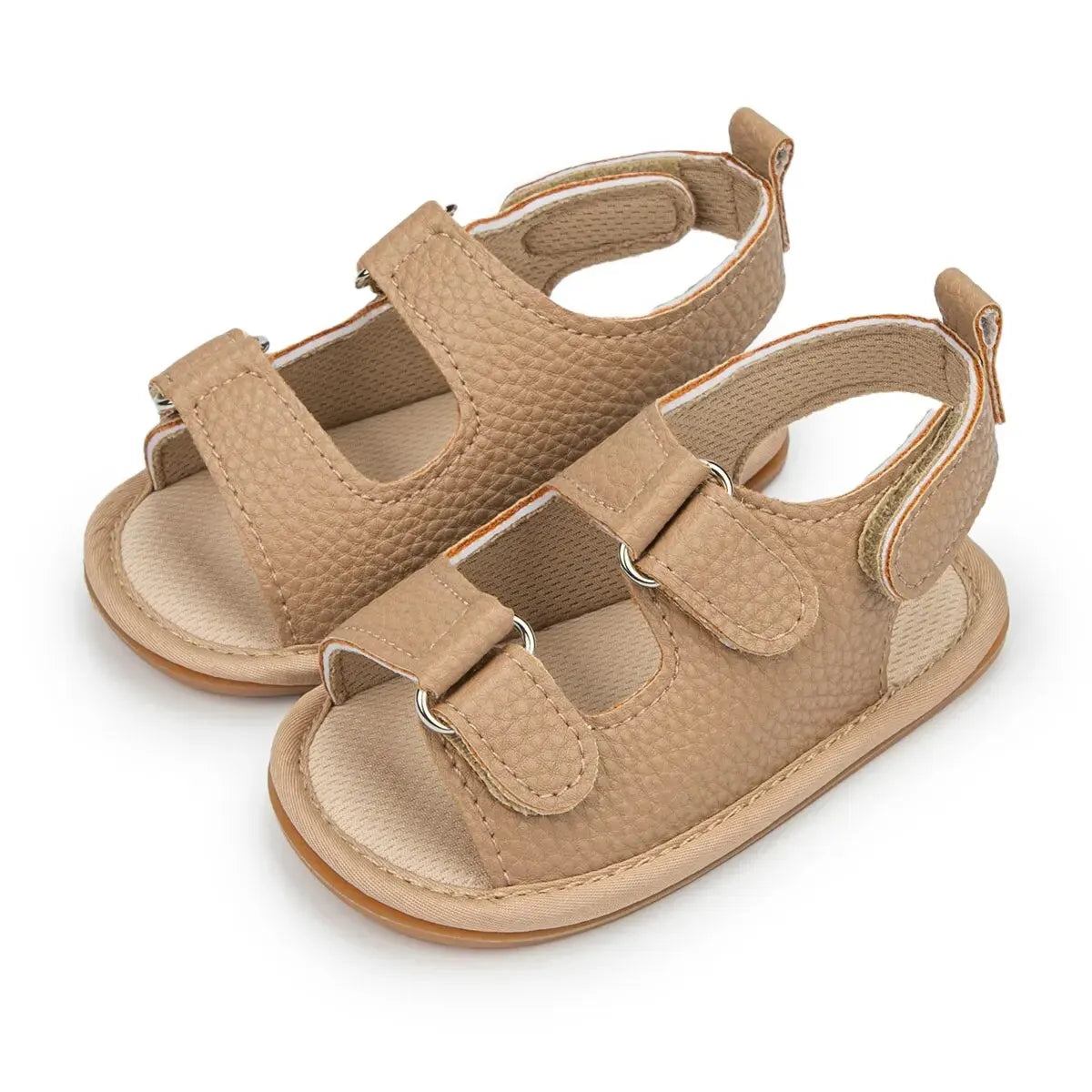 Sandali estivi per neonati Meckior, scarpe per bambini in pelle PU con suola in gomma antiscivolo, primi passi per neonati e bambine da 0 a 18 mesi.