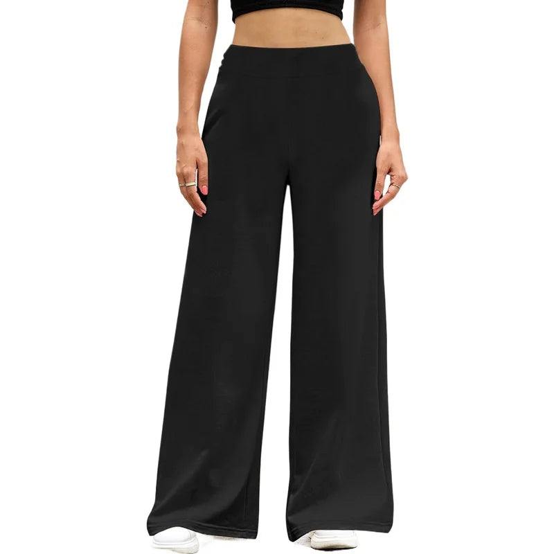  Pantaloni da donna casual eleganti a gamba larga, colore nero tinta unita, snellenti e traspiranti, ideali per l'ufficio e per tutti i giorni, modello 2025.