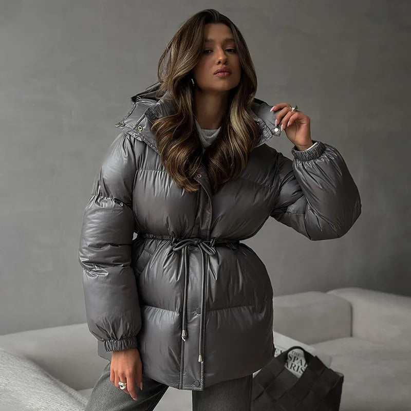 Casual Striped Loose Coat Women Full Sleeve Zippers Stand Collar Thicken Jackets Female 2025 Street Autumn Winter Lady Outwears
