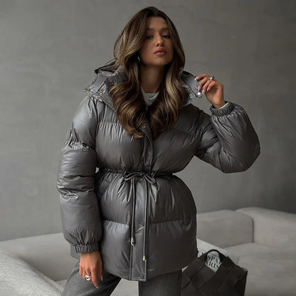 Casual Striped Loose Coat Women Full Sleeve Zippers Stand Collar Thicken Jackets Female 2025 Street Autumn Winter Lady Outwears