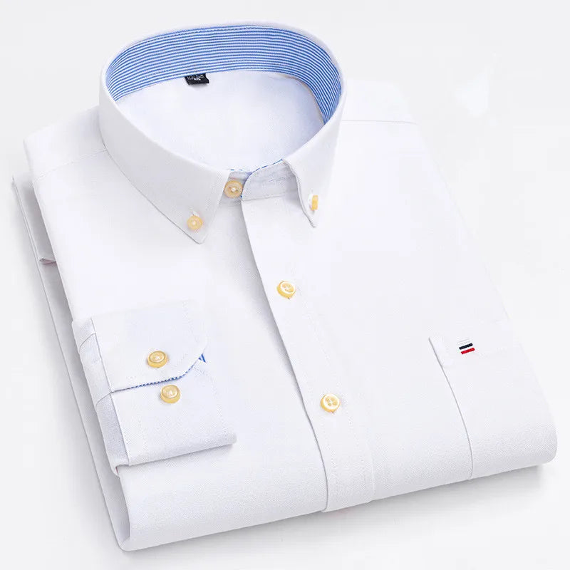 Camicia da uomo a quadri con bottoni a maniche lunghe in cotone 100%, con tasca singola sul petto, vestibilità standard, casual, stile Oxford a quadri e righe