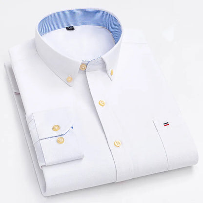 Camicia da uomo a quadri con bottoni a maniche lunghe in cotone 100%, con tasca singola sul petto, vestibilità standard, casual, stile Oxford a quadri e righe