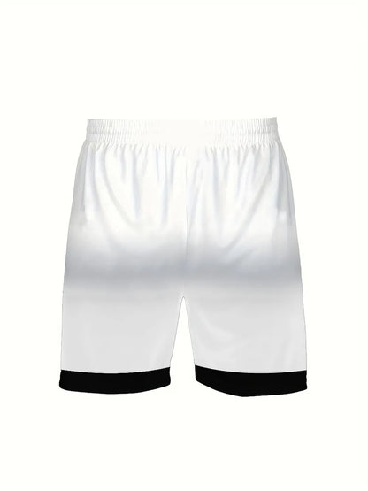 Completo sportivo da uomo alla moda, traspirante, con t-shirt girocollo e pantaloncini, con stampa a righe e lettere, ideale per attività all'aperto e tempo libero.