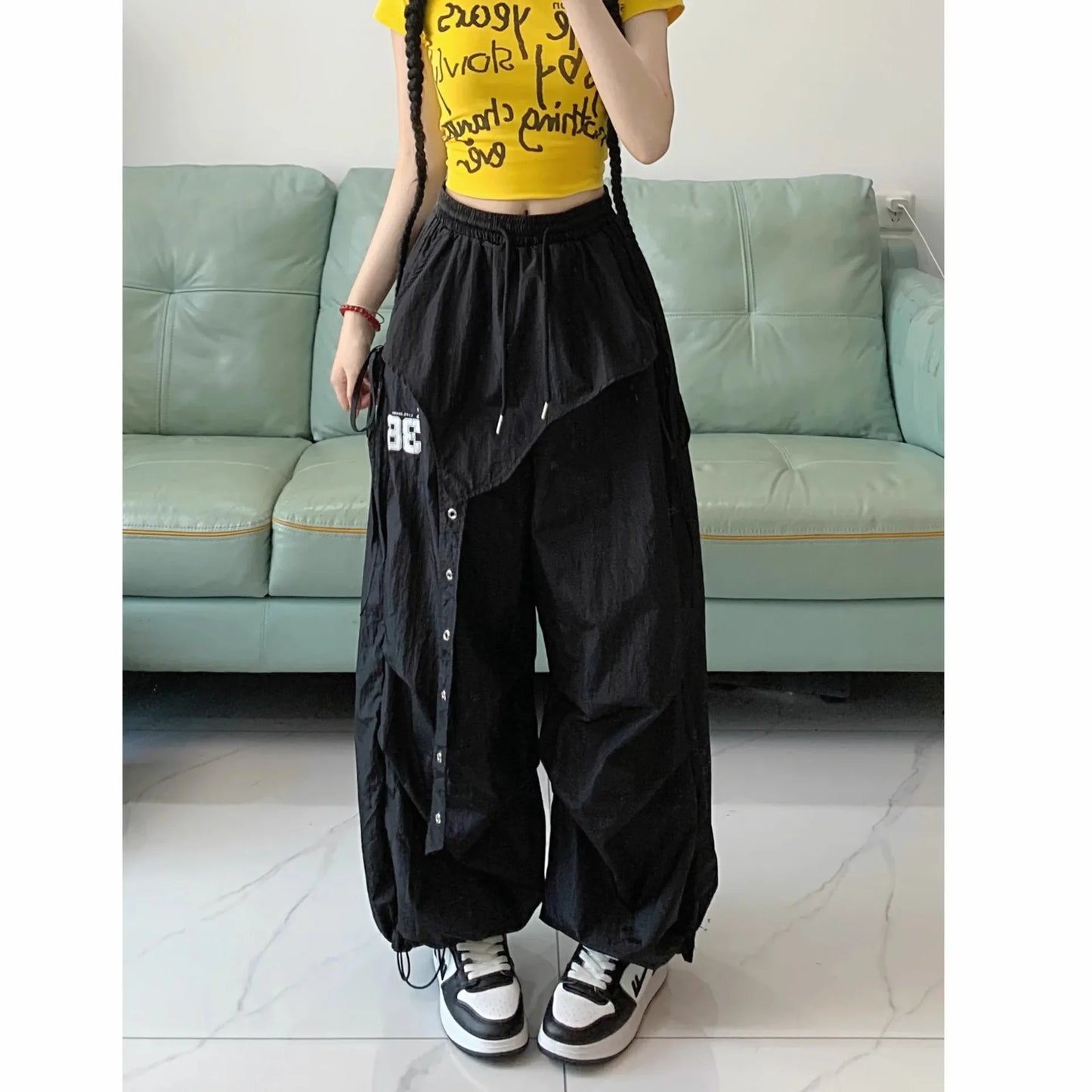 Pantaloni da lavoro casual ad asciugatura rapida in stile americano per street dance, da donna, estivi, hip hop, jazz, a gamba larga, sportivi, lunghi.