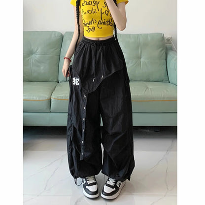Pantaloni da lavoro casual ad asciugatura rapida in stile americano per street dance, da donna, estivi, hip hop, jazz, a gamba larga, sportivi, lunghi.
