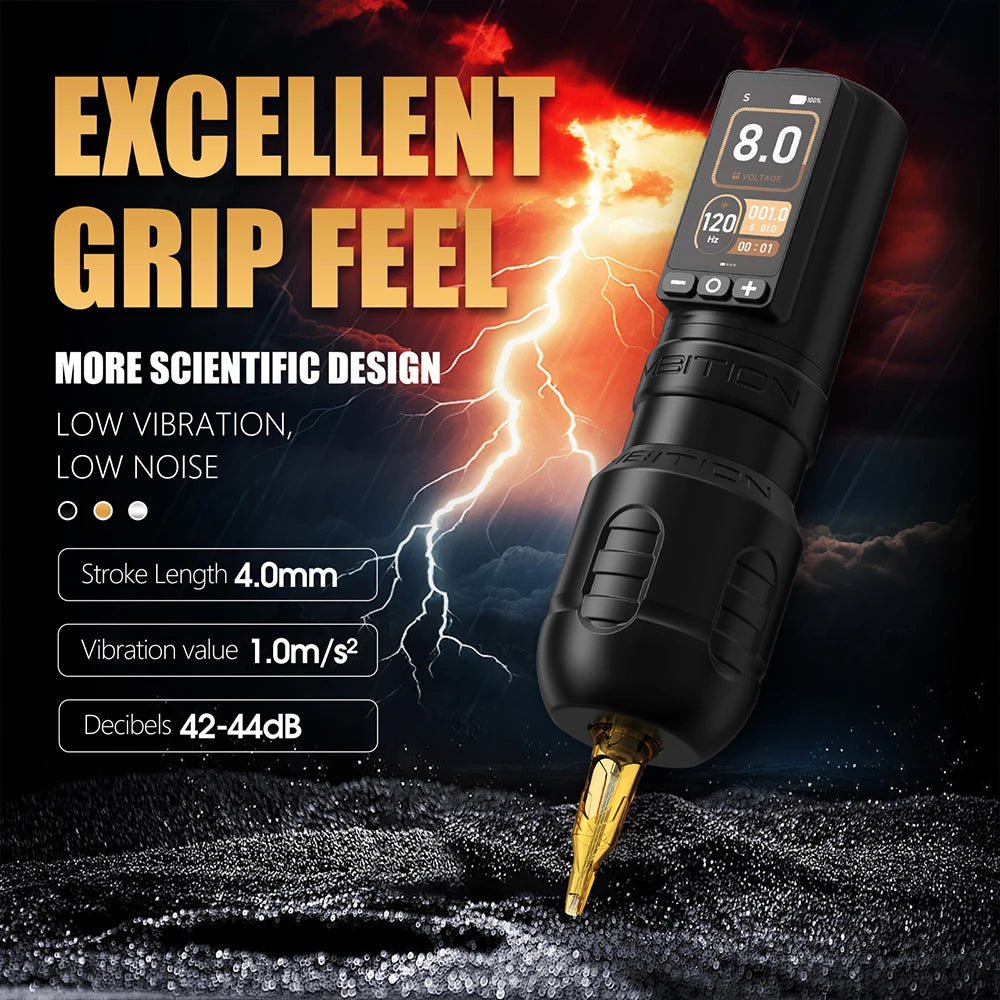 Kit Ambition Torden Max, macchinetta per tatuaggi wireless con corsa di 4,0+3,5 mm, motore brushless, asta dritta, penna, batteria da 2400 mAh, touchscreen.
