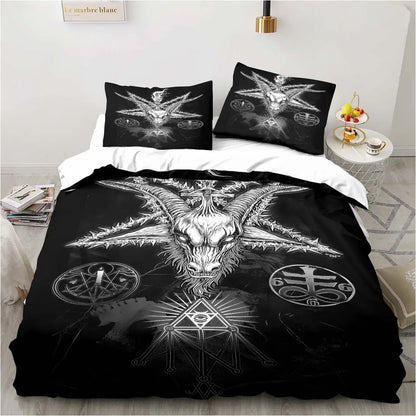 Biancheria da letto satanica, biancheria da letto per letto singolo con tema demoniaco, set inferno e morte, set copripiumino da 3 pezzi, copripiumino matrimoniale king size, tessuti per la casa.