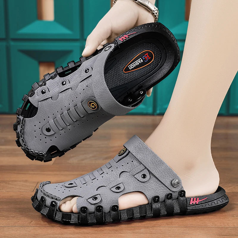 Ciabatte da uomo con punta chiusa, stile strada/spiaggia, antiscivolo, morbide e leggere, taglie forti 45 46, scarpe estive alla moda, casual e moderne.