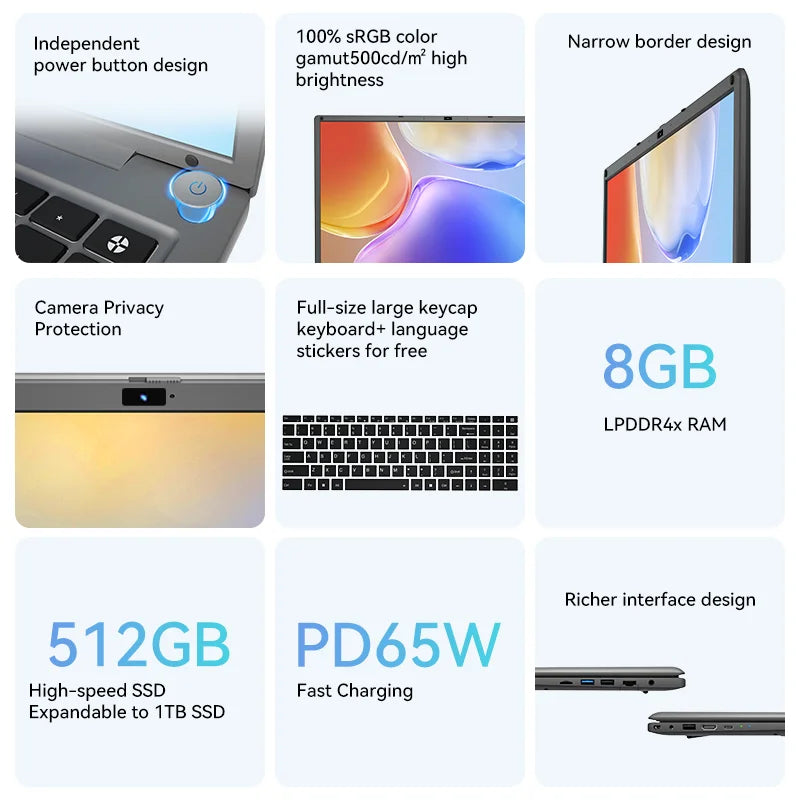 Laptop da 16 pollici con processore Intel Core i5, risoluzione 1240p, display IPS 2.5K, Windows 11, notebook portatile Adreamer, 16 GB di RAM, SSD da 1 TB.