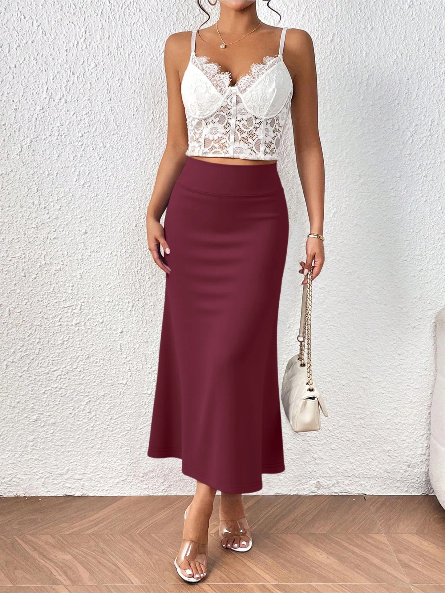 Versatile Midi Skirt High Waisted Flared Design Smooth Texture Suitable for Spring Gardens Summer Markets Autumn Walks