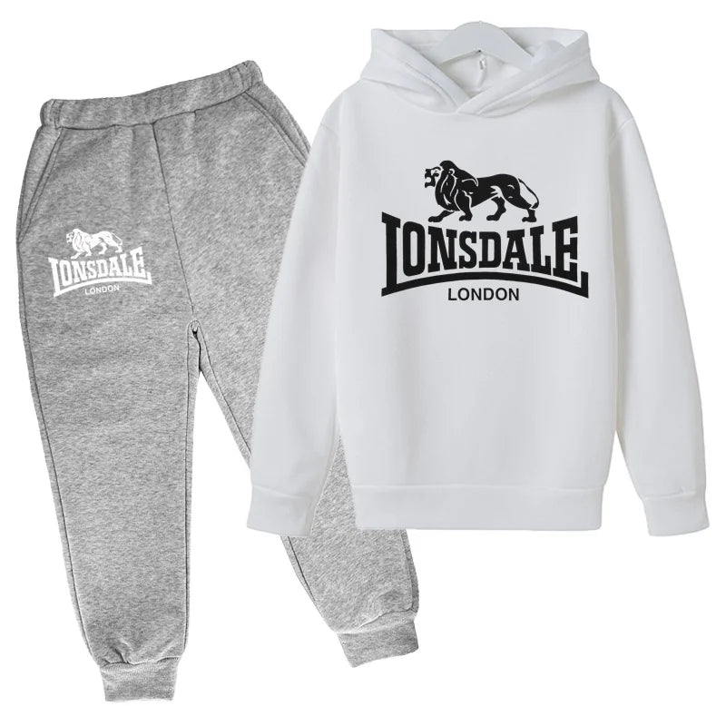 Felpa con cappuccio alla moda per bambini, tuta con stampa leone per ragazzi, cappotto per bambine dai 3 ai 12 anni, top + pantaloni, set sportivo casual da jogging, affascinante