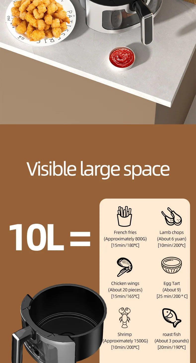 Friggitrice ad aria in acciaio inossidabile da 5 litri, elettrodomestico da cucina elettrico con display LCD e controllo touch screen, senza olio, per casa e hotel