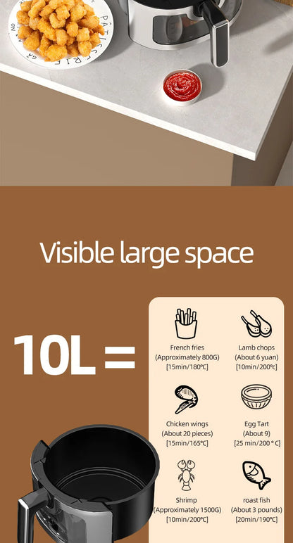 Friggitrice ad aria in acciaio inossidabile da 5 litri, elettrodomestico da cucina elettrico con display LCD e controllo touch screen, senza olio, per casa e hotel
