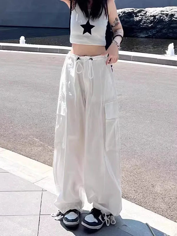 Pantaloni da lavoro American Sle a vita alta e gamba larga, casual estivi, nuovi, larghi e snellenti, sportivi da donna