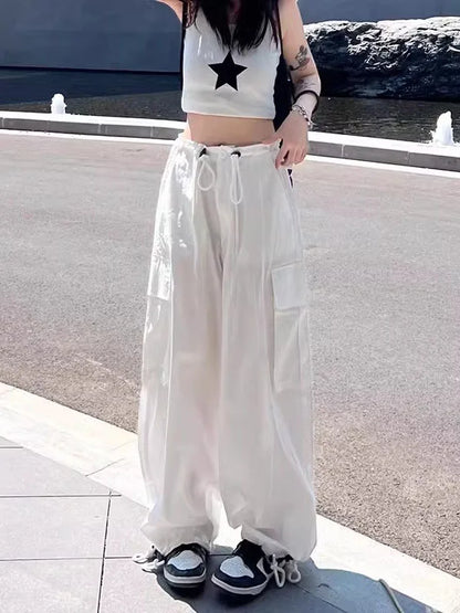 Pantaloni da lavoro American Sle a vita alta e gamba larga, casual estivi, nuovi, larghi e snellenti, sportivi da donna