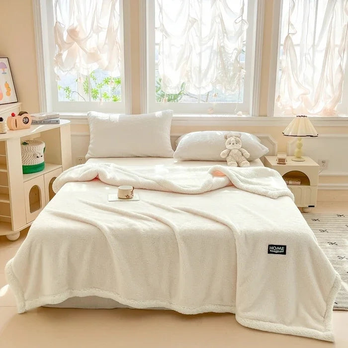 2025 A-Class Soft Cotton Half-Fleece Double-Layer Lamb Wool Blanket Solid Color Sofa Warm Autumn Winter Blanket