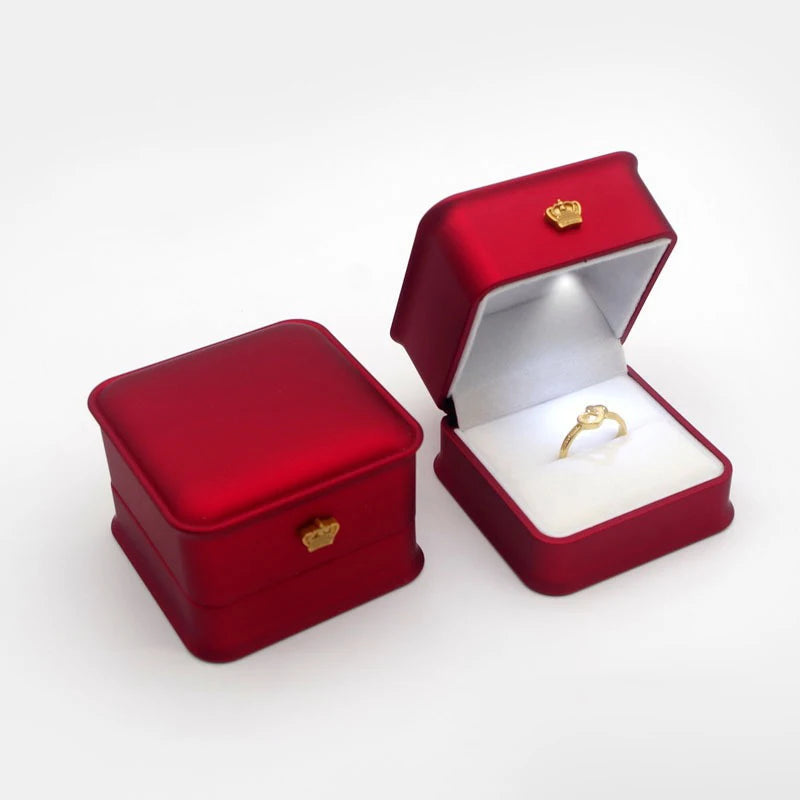 Scatola portagioie a LED con anello, porta orecchini di lusso con corona, ciondoli, espositore per proposta di matrimonio, scatola regalo, organizer per gioielli.