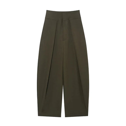 Willshela Women Fashion Solid Front Zipper Pleated Wide Leg Pants Vintage High Waist Full Length Female Chic Lady Trousers