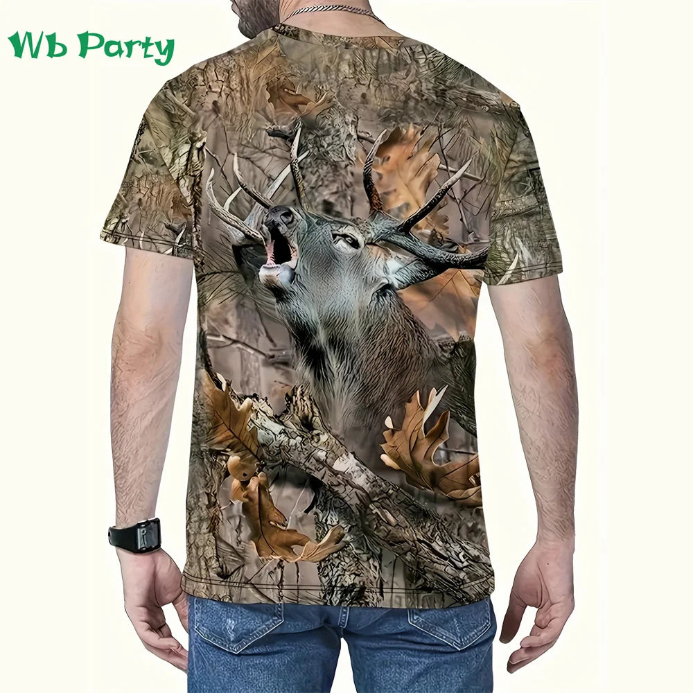 Magliette con grafica di cervi e foresta, stampa 3D, abbigliamento da uomo, girocollo estivo, pullover, magliette alla moda per uomo, top