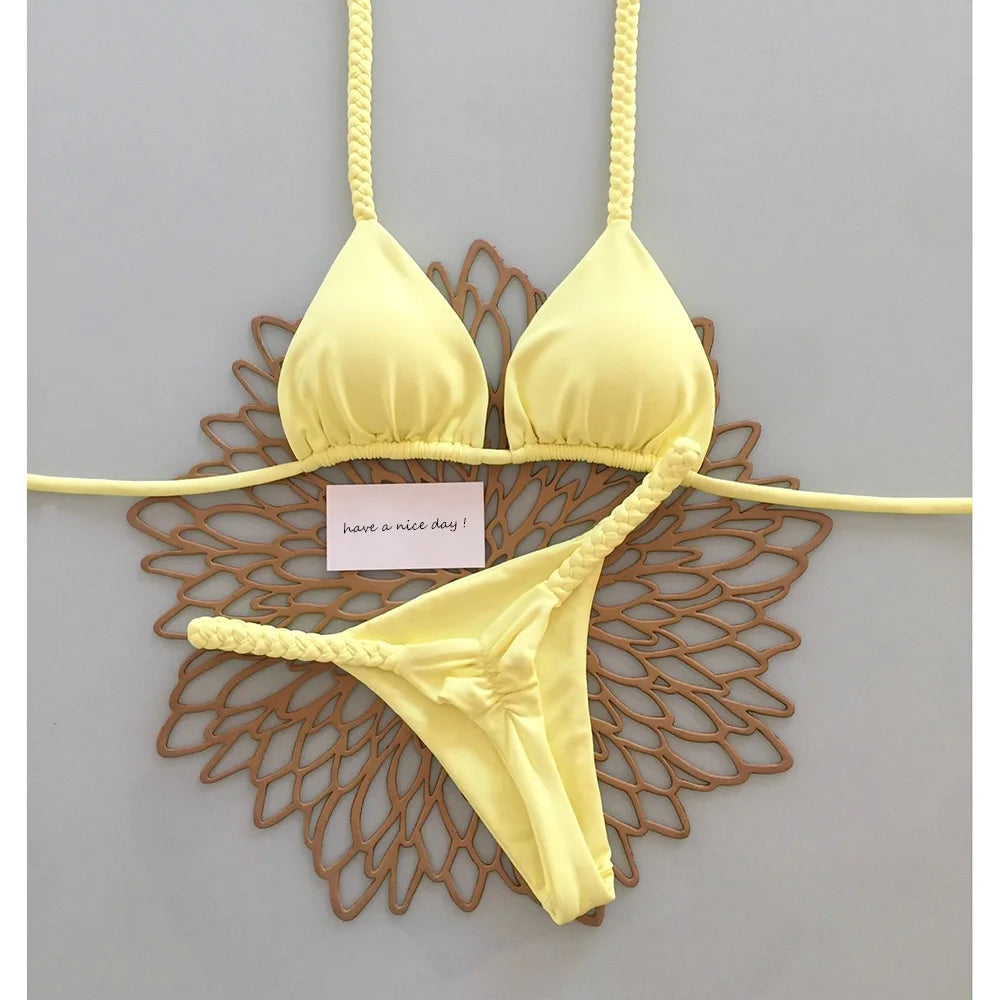 Micro bikini 2025, costumi da bagno push-up da donna, costumi da bagno sexy, bikini brasiliano, perizoma, bikini tinta unita, abbigliamento estivo da spiaggia.