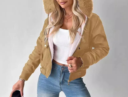 Giacca da donna corta Streetwear Moda versatile Casual Cerniera Spessa Maniche lunghe Cappotti con cappuccio per donna 2024 Autunno/Inverno