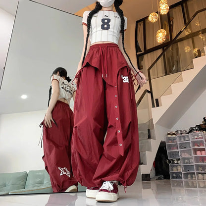 Pantaloni da lavoro casual ad asciugatura rapida in stile americano per street dance, da donna, estivi, hip hop, jazz, a gamba larga, sportivi, lunghi.
