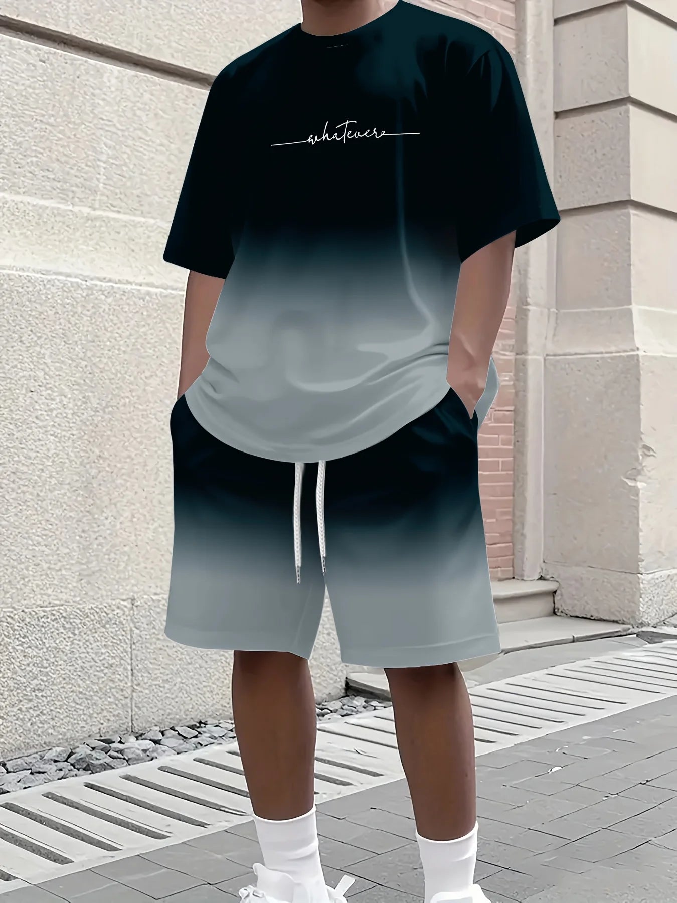 Completo estivo casual da uomo composto da t-shirt e pantaloncini 2026, abbigliamento sportivo taglie forti, t-shirt a maniche corte, pantaloncini con coulisse e tasca.