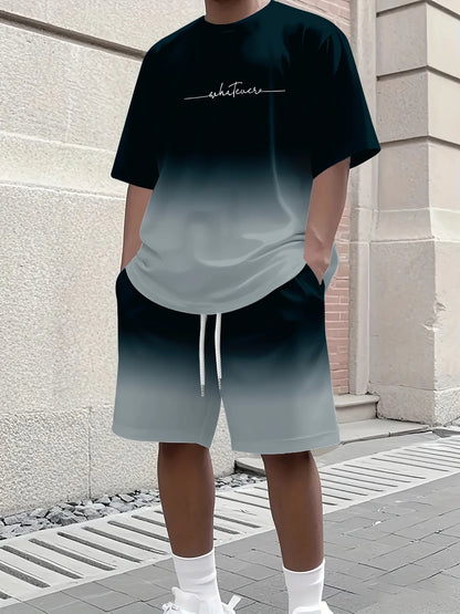 Completo estivo casual da uomo composto da t-shirt e pantaloncini 2026, abbigliamento sportivo taglie forti, t-shirt a maniche corte, pantaloncini con coulisse e tasca.