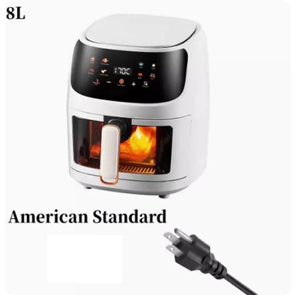 Nuova friggitrice ad aria ad alta capacità in acciaio inossidabile da 8 litri, forno elettrico domestico visivo, multifunzionale, senza olio, per la casa, nero, bianco e verde