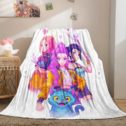 1 coperta in flanella con motivo gatto Huntrix, ideale per la camera da letto delle ragazze o per le vacanze.
