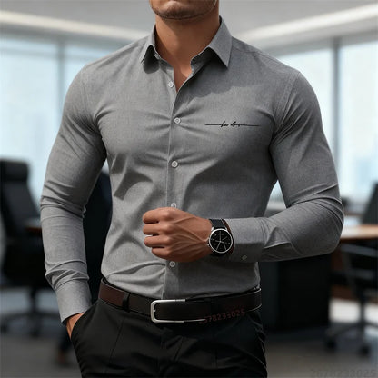 Camicie casual da uomo a maniche lunghe in tinta unita, vestibilità slim, abbigliamento formale senza stiratura, camicie personalizzate stampate in 3D, XS-6XL