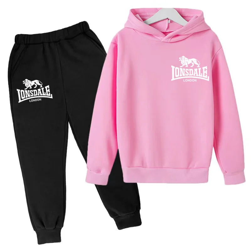 Felpa con cappuccio alla moda per bambini, tuta con stampa leone per ragazzi, cappotto per bambine dai 3 ai 12 anni, top + pantaloni, set sportivo casual da jogging, affascinante