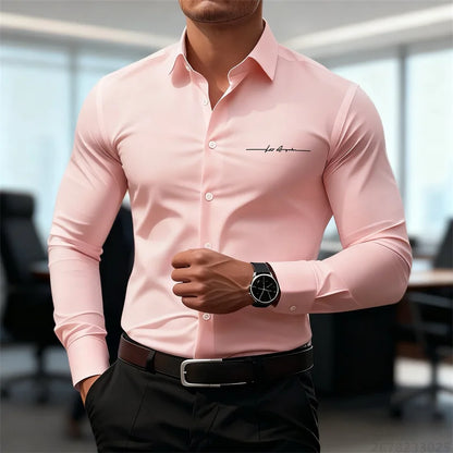 Camicie casual da uomo a maniche lunghe in tinta unita, vestibilità slim, abbigliamento formale senza stiratura, camicie personalizzate stampate in 3D, XS-6XL