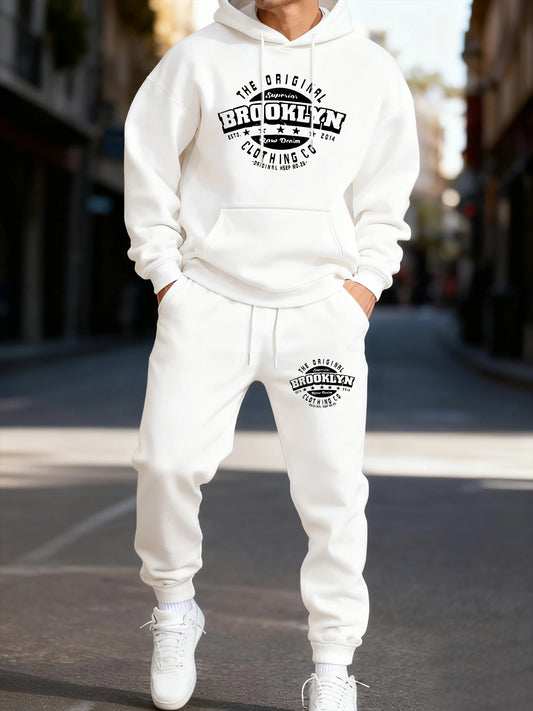 The Original Brooklyn Clothing Co Print Male Hoodie Set Fleece Autumn Two Pices Sets Casual Winter Hoody Sporty Pocket Pants