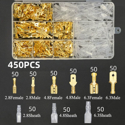 Insulated Male Female Wire Connector Tabs Set 2.8/4.8/6.3mm Electrical Crimp Terminals Brass Spade Terminal Connectors Kit