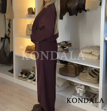 KONDALA Set di pantaloni casual alla moda da donna, eleganti, stile High Street, con risvolto largo, giacca con cerniera, pantaloni con coulisse, set per le vacanze primaverili 2026