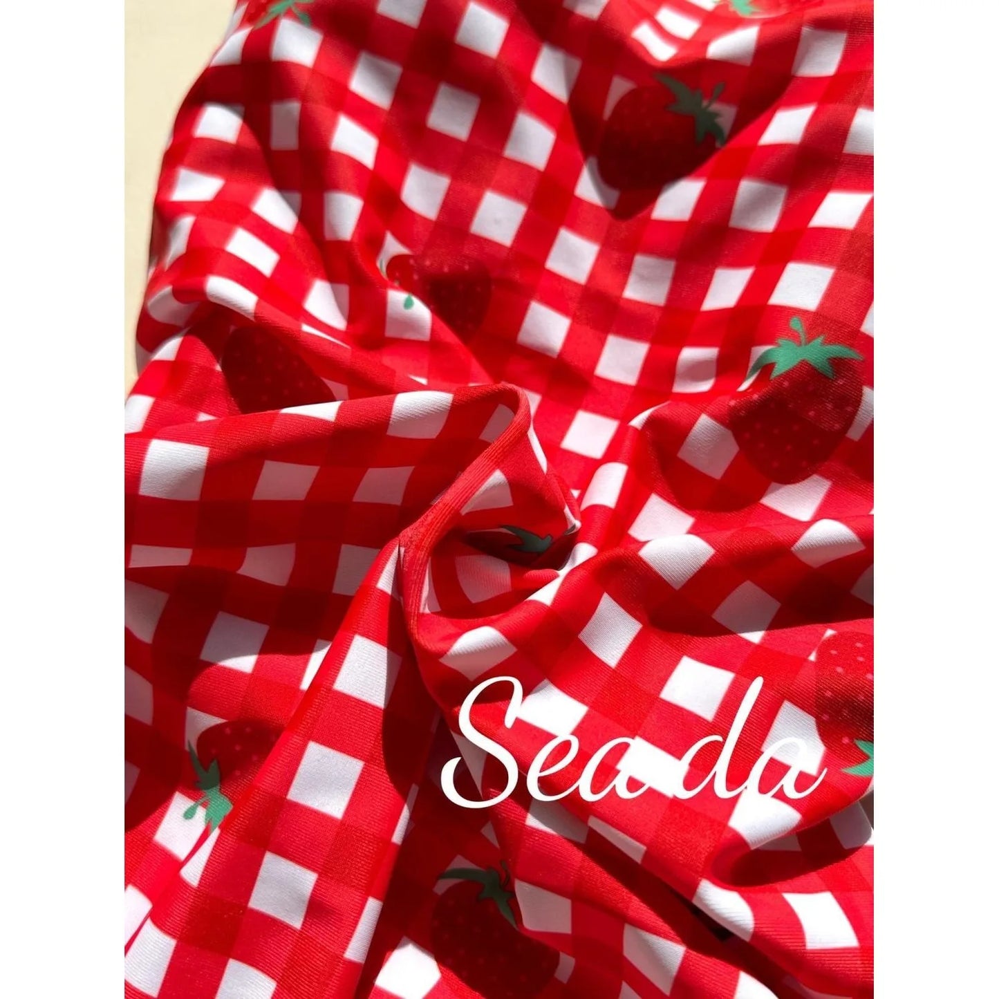 Red Strawberry Plaid Speed Suit Swimming Suit Women's Conservative One-Piece Swimsuit Quick-Dry High Elasticity Backless